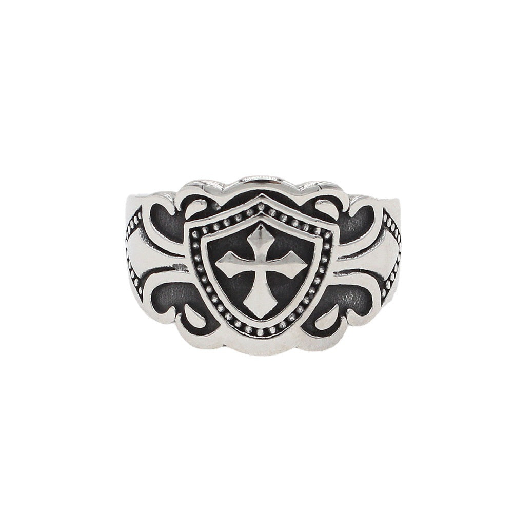 Cross Shield Titanium Steel Ring for Men