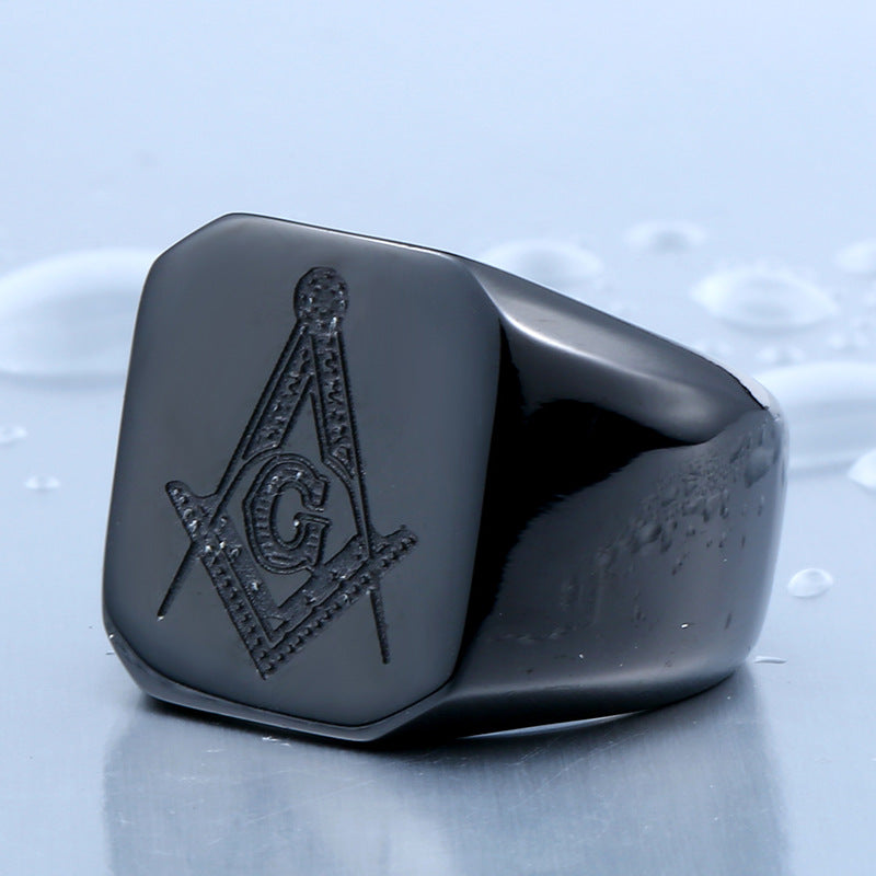 Titanium Steel Masonic Double-Headed Eagle Retro Ring for Men - European and American Design, Wholesale Available