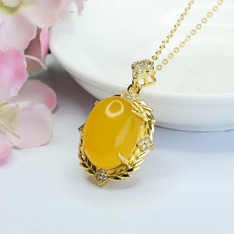 Pigeon Egg Ice Yellow Chalcedony Wheat Ear Style Pendant