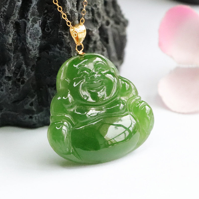 Elegant Hetian Jade Jasper Buddha Pendant Necklace