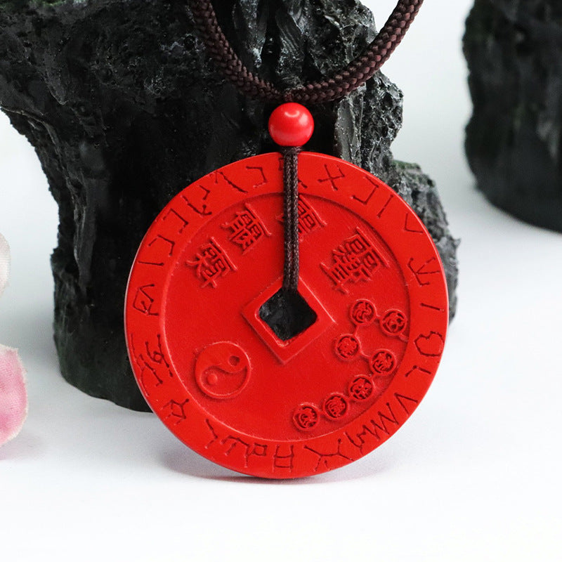 Red Sand Five Thunder Coin Pendant with Cinnabar Stone