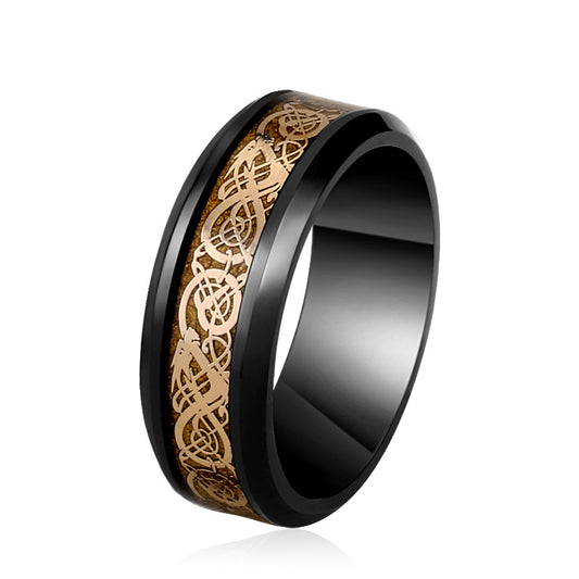 Korean Stainless Steel Men's Ring with Gold-Inlaid Electric Black Design - Bold Personalized Jewelry for Him