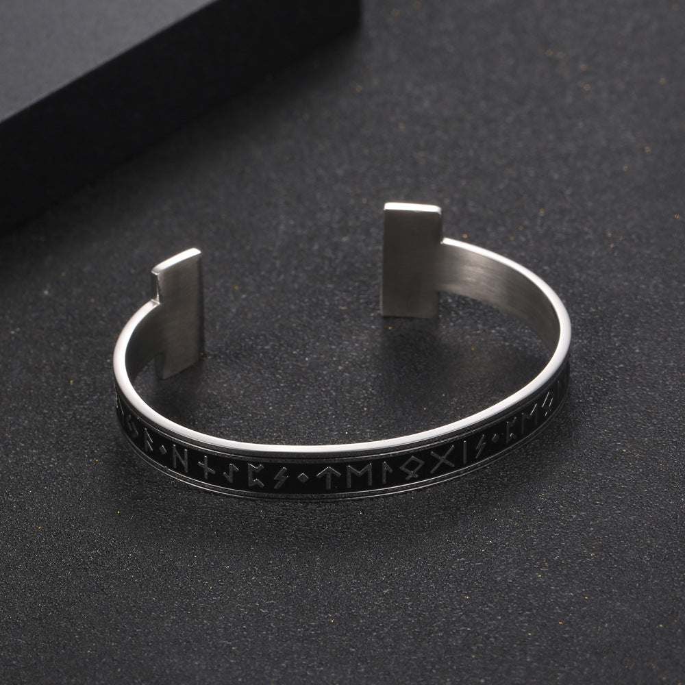 Viking Rune C-Shaped Men's Bracelet in Titanium Steel - Luna Letter Design