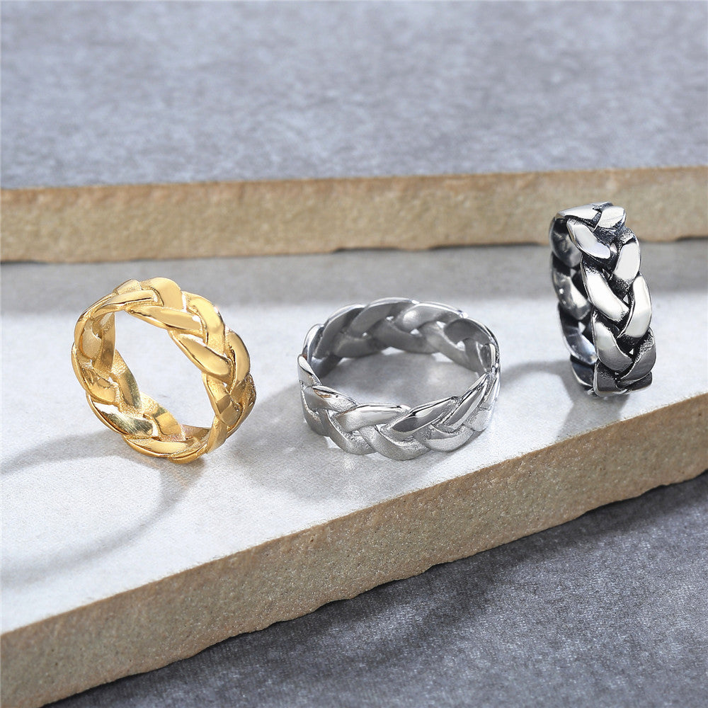 Fashionable Retro Viking Woven Titanium Steel Ring