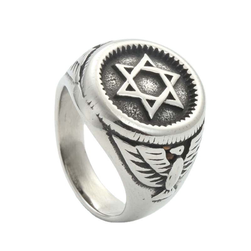 Titanium Steel Eagle Head Ring - Retro Hipster Punk Design for Men, Crafted from Durable Stainless Steel