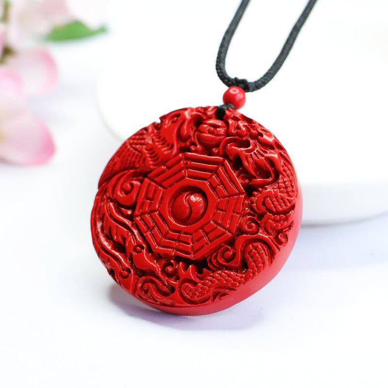 Red Sand Cinnabar Dragon and Phoenix Harmony Pendant