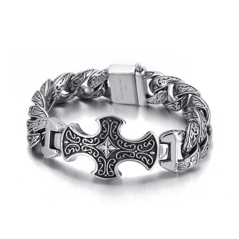 Vintage-Inspired Men's Cross Bracelet with Bold European and American Design