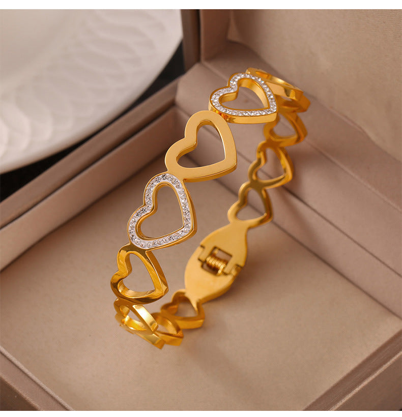 Luxurious Multi-Layer Hollow Gold-Plated Titanium Steel Bracelet with Geometric Zircon Design