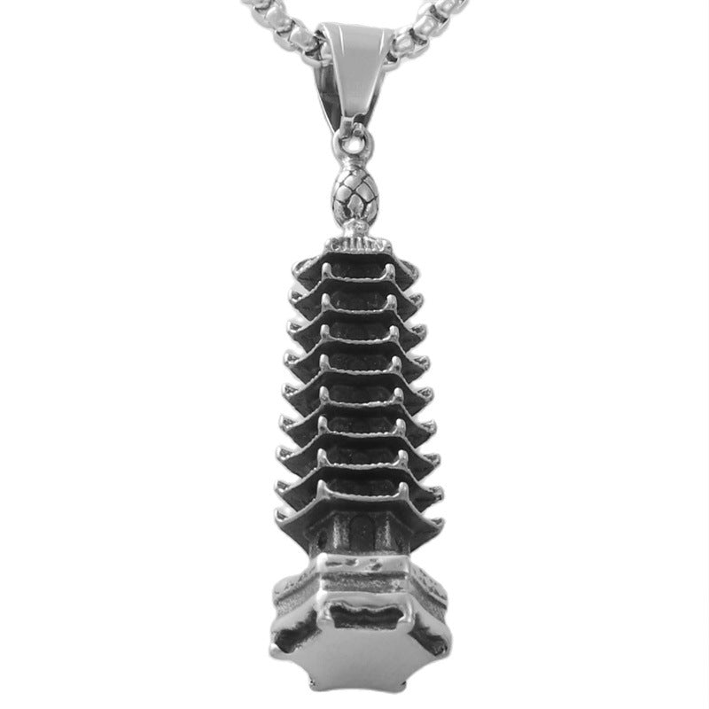 Titanium Steel Hexagonal Pagoda Pendant Necklace for Men - Personalized Retro Trendy Design