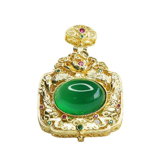 Imperial Green Chalcedony Phoenix Zircon Sachet Pendant