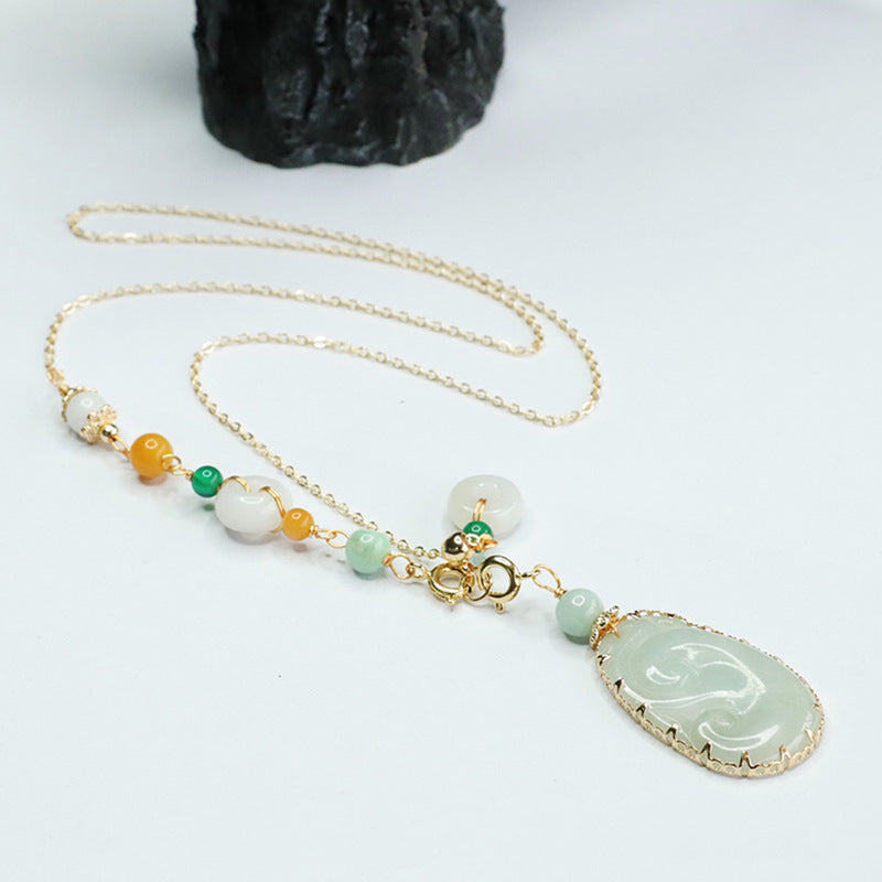 Jadeite Ruyi Necklace with Sterling Silver Chain and Jade Detail