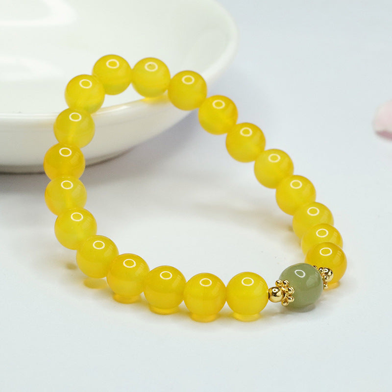 Yellow Chalcedony and Hetian Jade Sterling Silver Bracelet