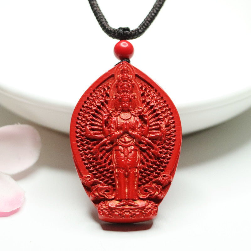 Red Sand Cinnabar Pendant with Thousand Hands and Thousand Eyes Guanyin