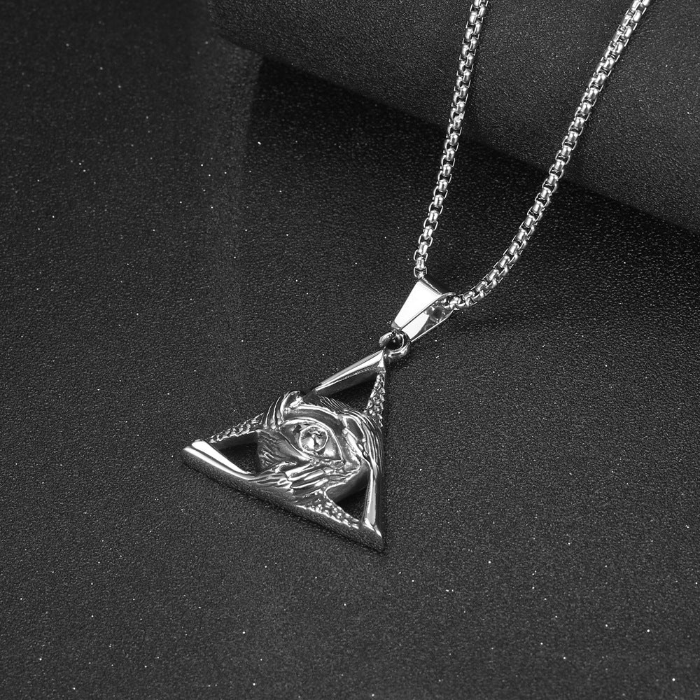 Titanium Steel Devil's Eye Pendant Necklace for Men - Retro Triangular Guardian Design