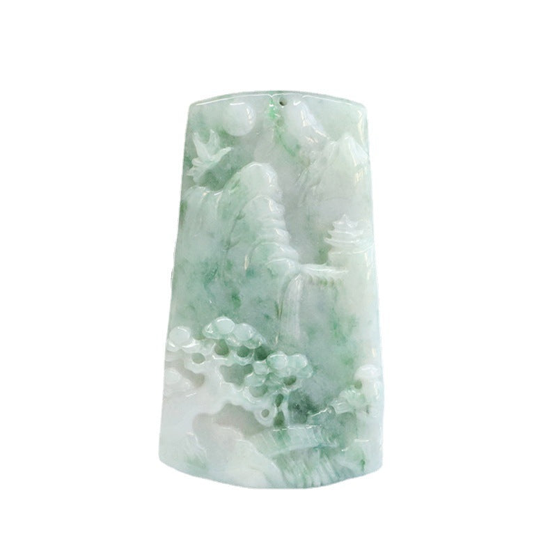 Green Landscape Jade Sterling Silver Pendant with A-grade Natural Myanmar Jadeite