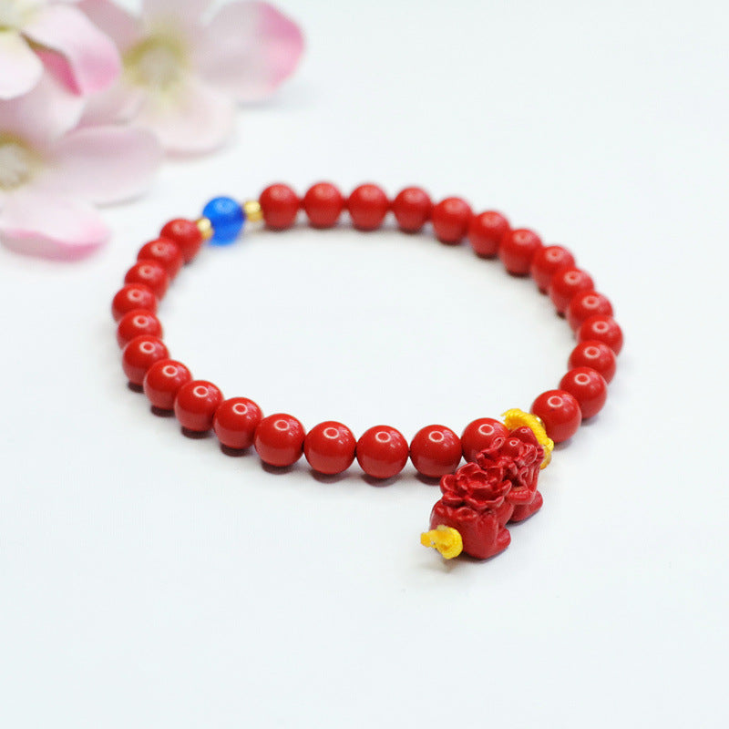 Red Sand Pixiu Lotus Bracelet with Cinnabar Stone