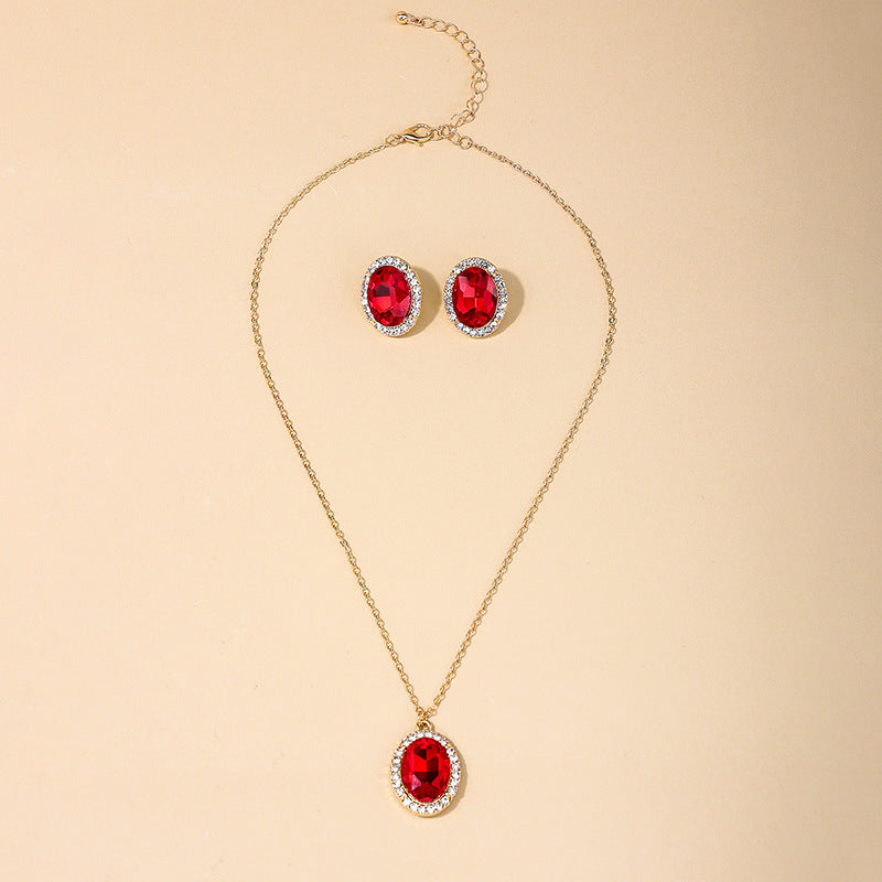 European Royalty Elegance Red Stone Earrings and Necklace Set by Vienna Verve