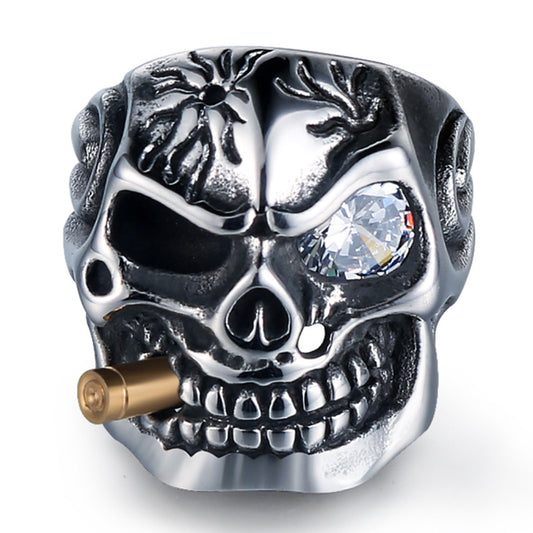 Punk-Inspired Zircon Skull Titanium Steel Ring for Men - Personalized Statement Jewelry