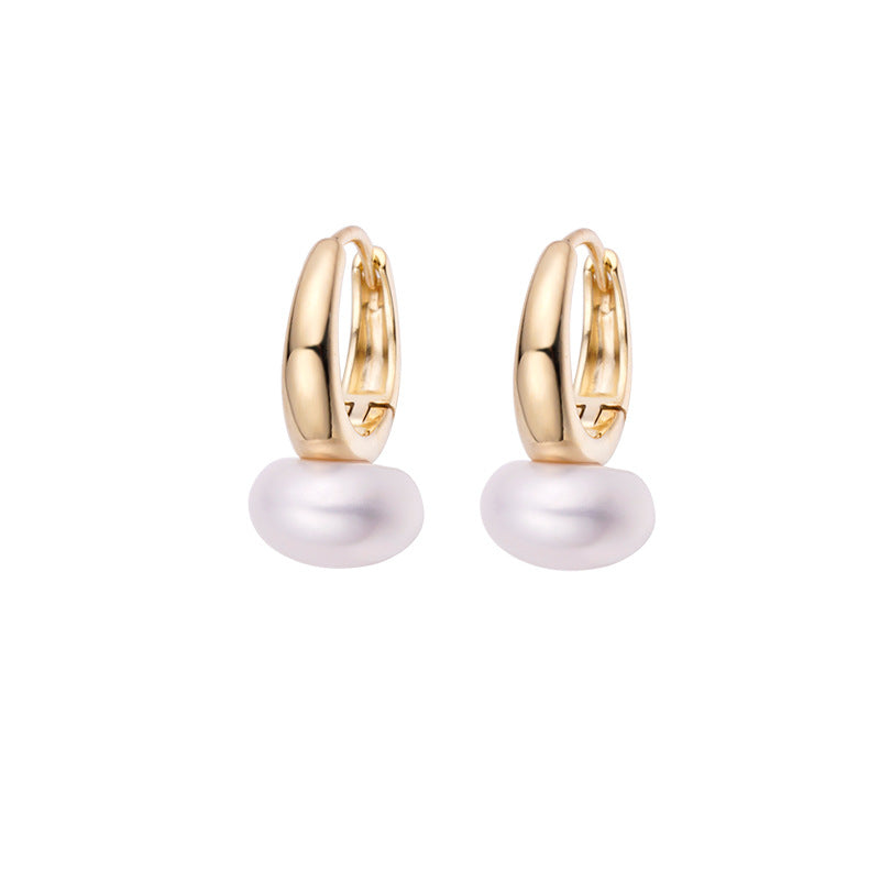 Oval Pearl Silver Hoop Earrings