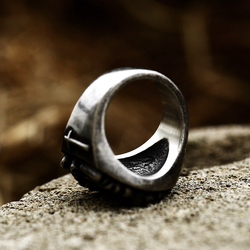 Titanium Steel Retro Punk Ring for Men - Cross-Border Death Cloak Design