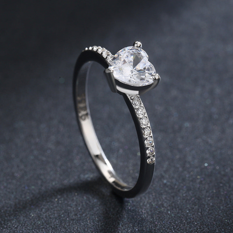 Elegant S925 Sterling Silver Heart-shaped Zircon Ring - Women's Korean Style Fashion OL Jewelry