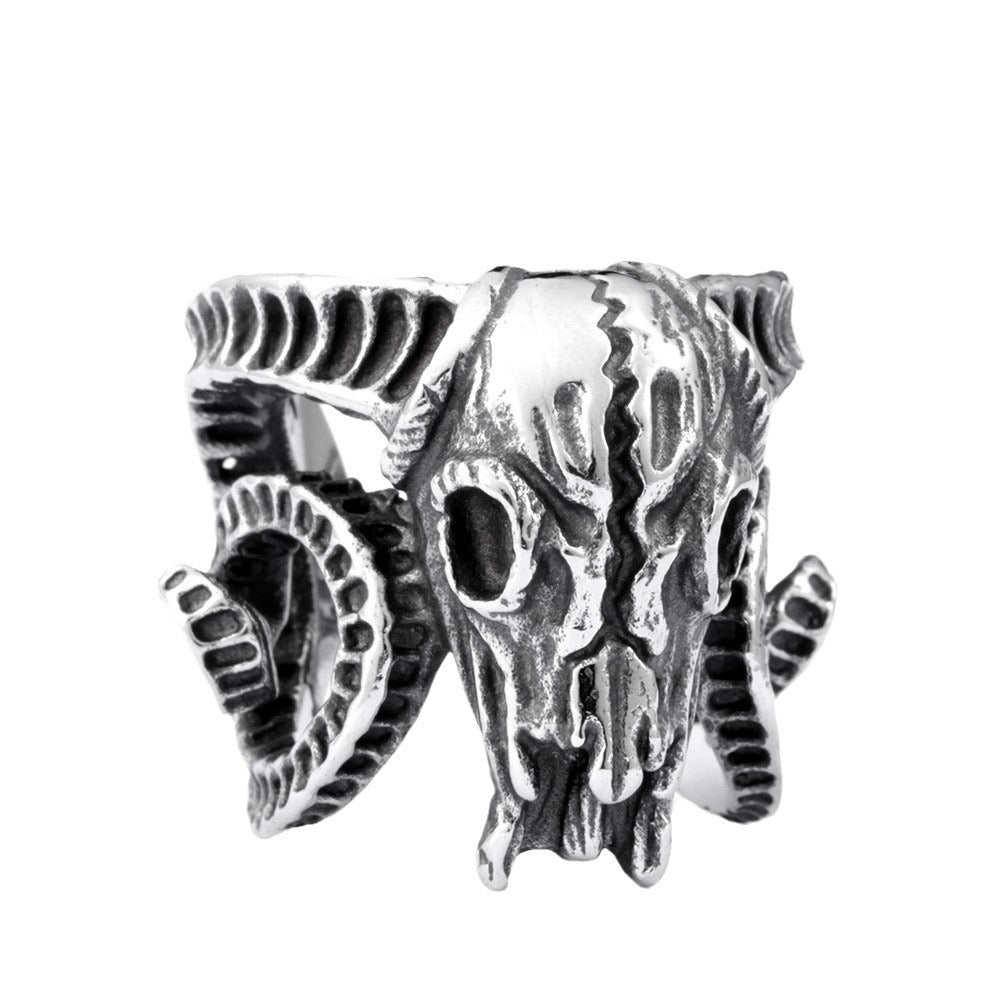 Vintage-Inspired Stainless Steel Sheep Skull Ring for Men - European and American Trade Design