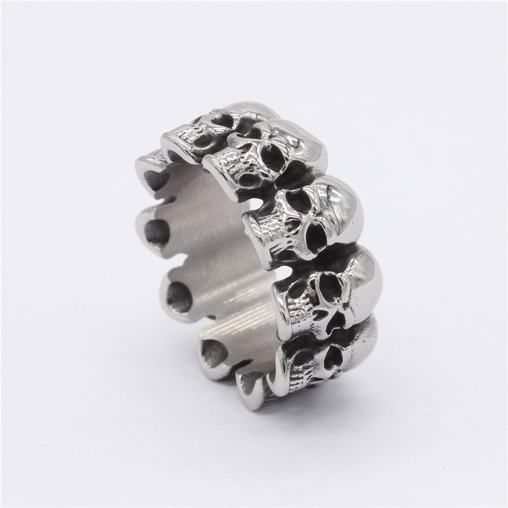 Halloween Beading Polished Skull Titanium Ring for Men