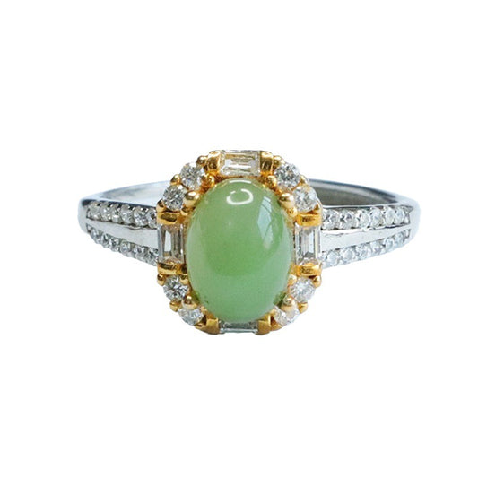 Sparkling Zircon Hotan Jade Jasper Egg Silver Ring