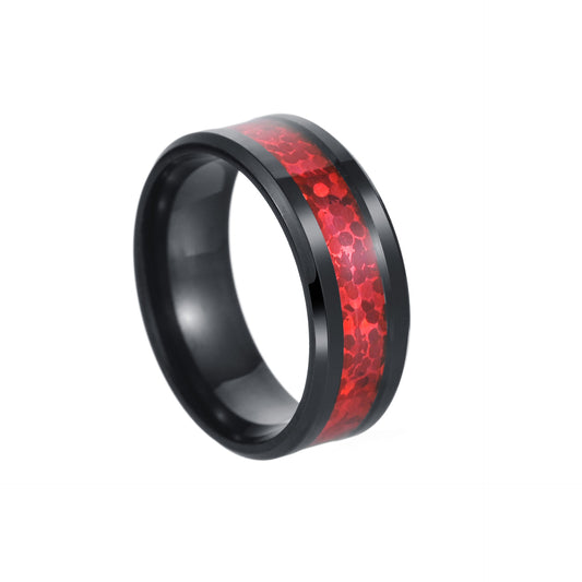 European and American Titanium Red Opal Couple Rings - Vacuum Plated Jewelry for Men and Women