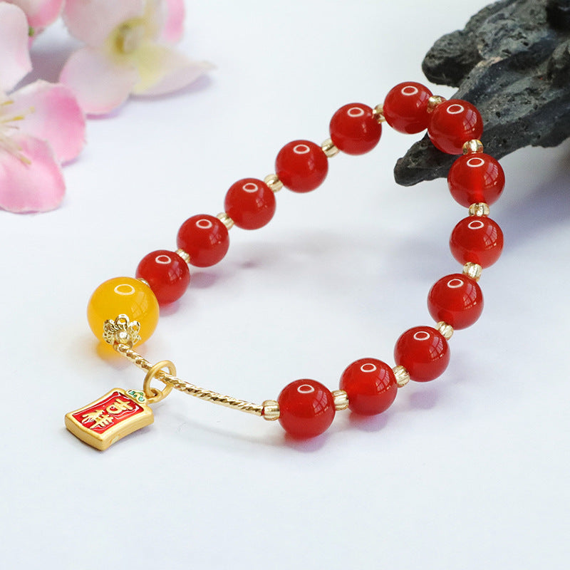 Red Agate and Yellow Chalcedony Sterling Silver Bracelet