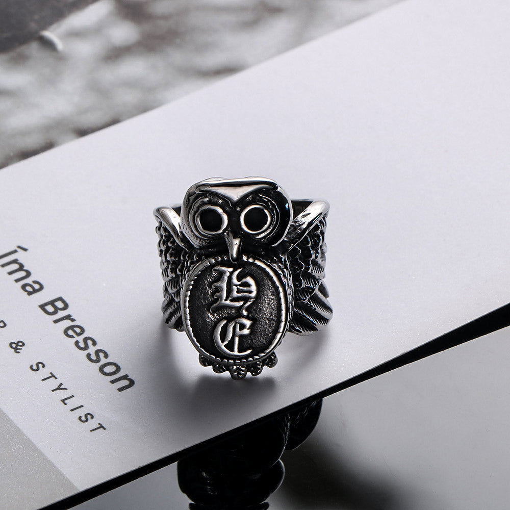 Retro Titanium Steel Owl Ring for Men - Cute Animal Sanskrit Punk Design