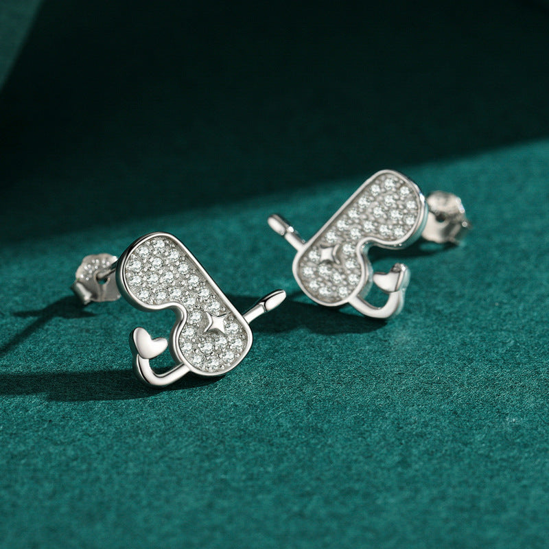 Shimmering Zircon Submarine Mirror Earrings in S925 Silver