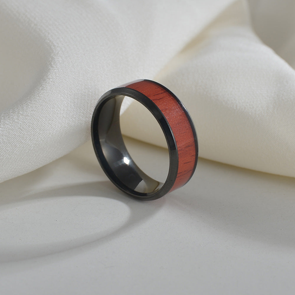 European American Men's Titanium Steel Red Wood Grain Ring - 2022 Genie Collection