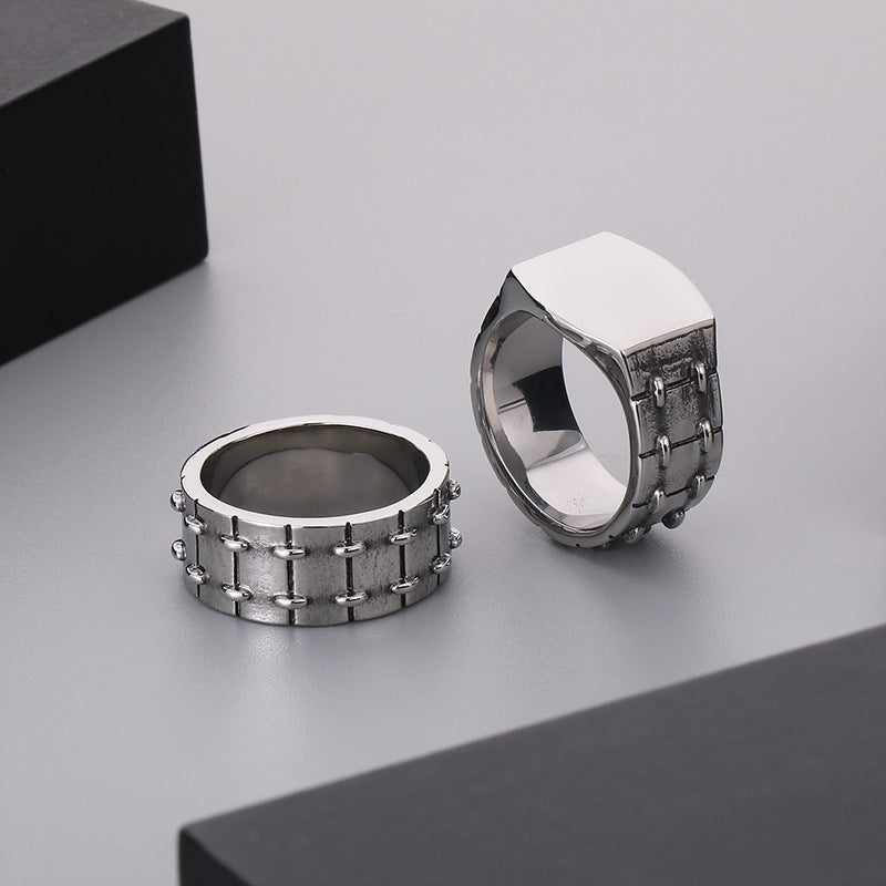 Punk-Inspired Stainless Steel Men's Ring with Creative Laser Lettering