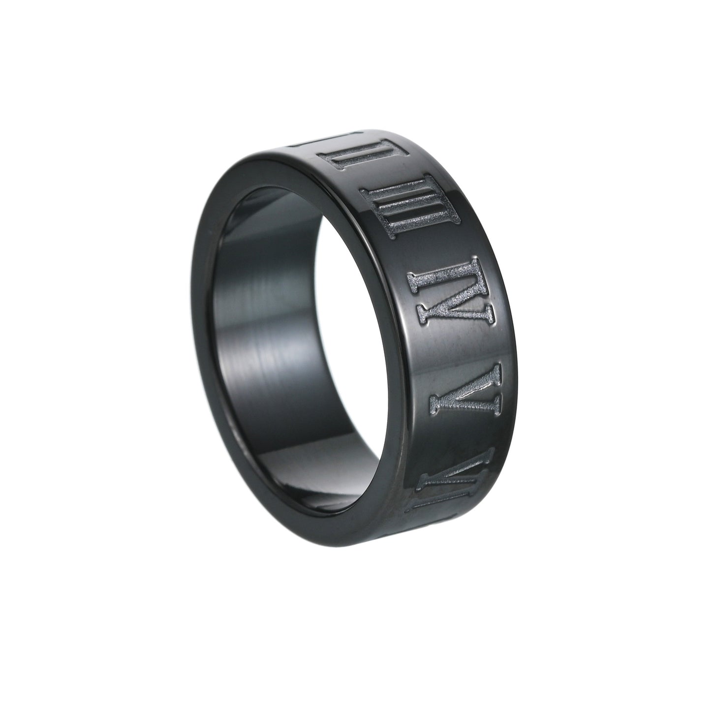 Elegant Roman Numeral Titanium Steel Ring for Men - Size 7-12