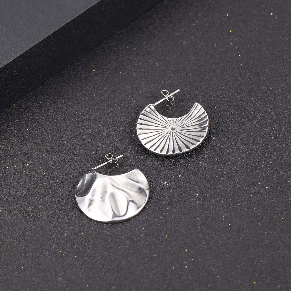 Vintage-Inspired Dual-Purpose C-Shaped Fan Earrings in Titanium Steel for Women