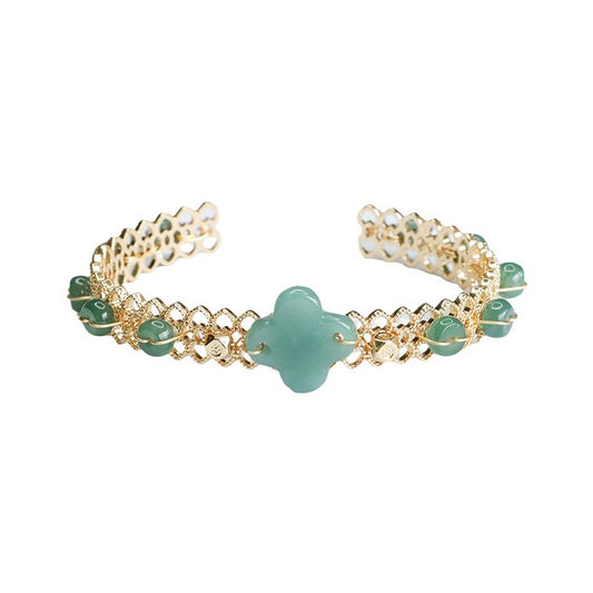 Good Luck Sterling Silver Jade Clover Bracelet