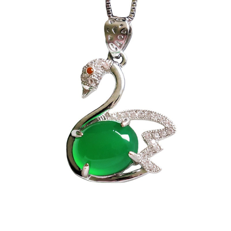 Swan Pendant Jewelry with Green Chalcedony and Zircon