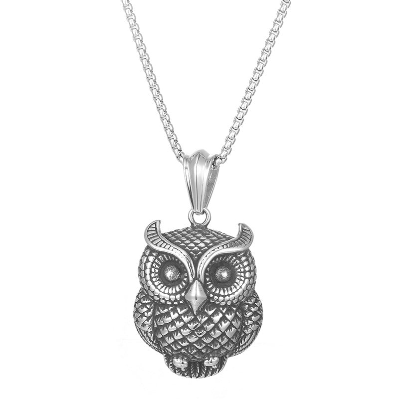 Vintage-Inspired Stainless Steel Owl Pendant for Men - Trendy Punk Animal Accessory