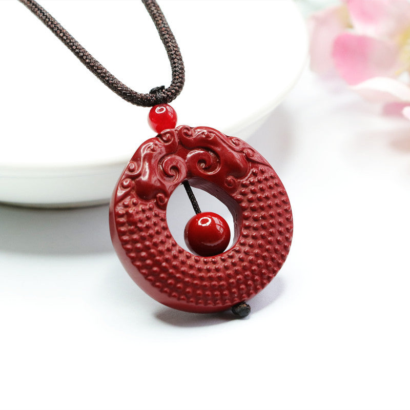 Cinnabar Pendant Purple Gold Sand Double Ancient Dragon Safety Buckle Double-sided Carving Pendant