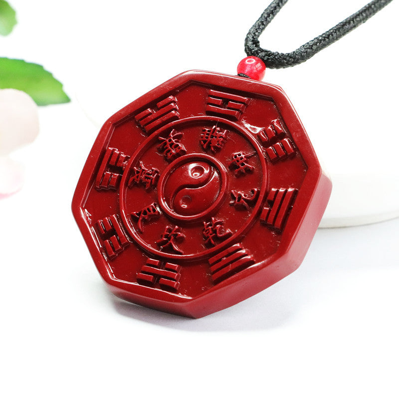 Mystical Cinnabar Pendant with Purple Gold Sand and Qiankun Bagua Symbol