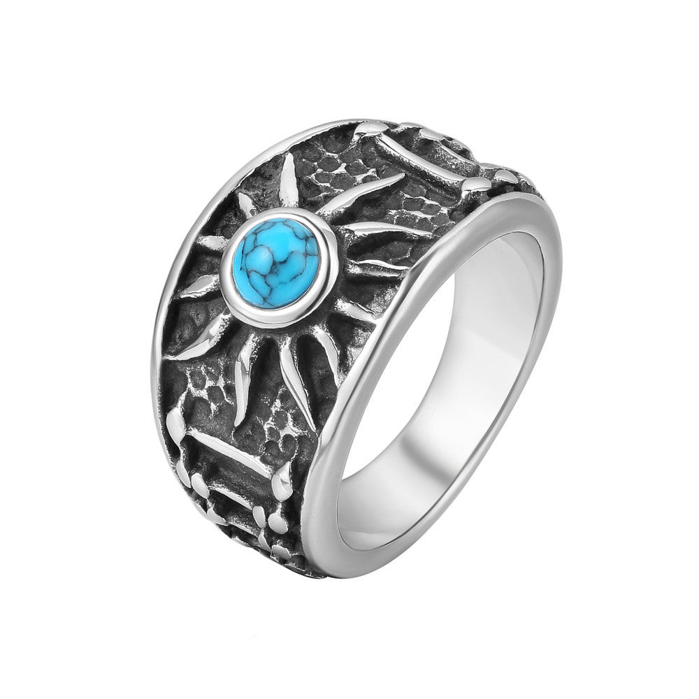 Retro Turquoise Men's Titanium Steel Rings from the Planderful Collection