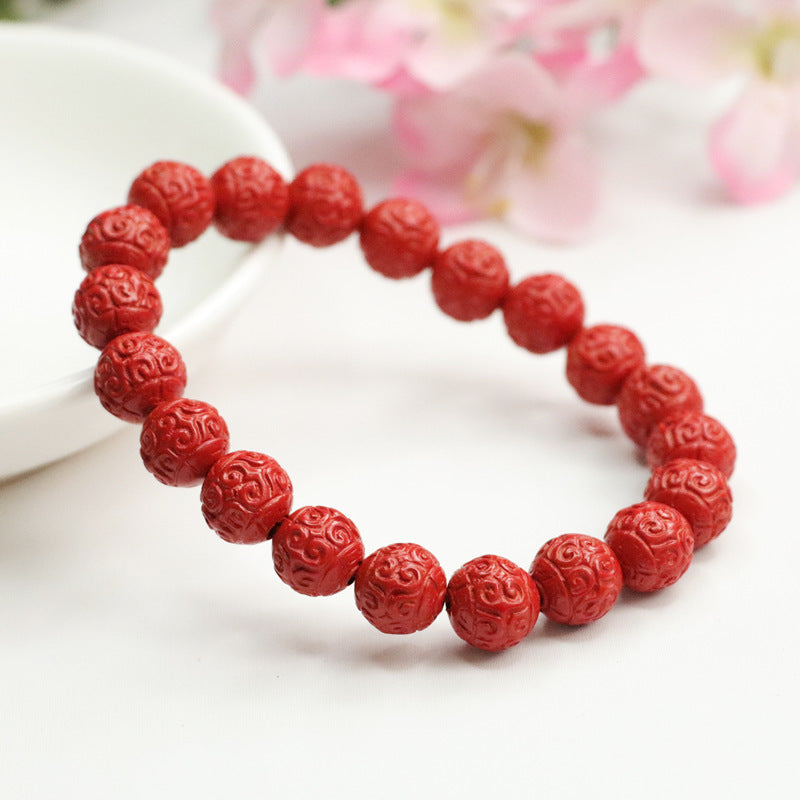 Red Sand and Cinnabar Stone Sterling Silver Bracelet