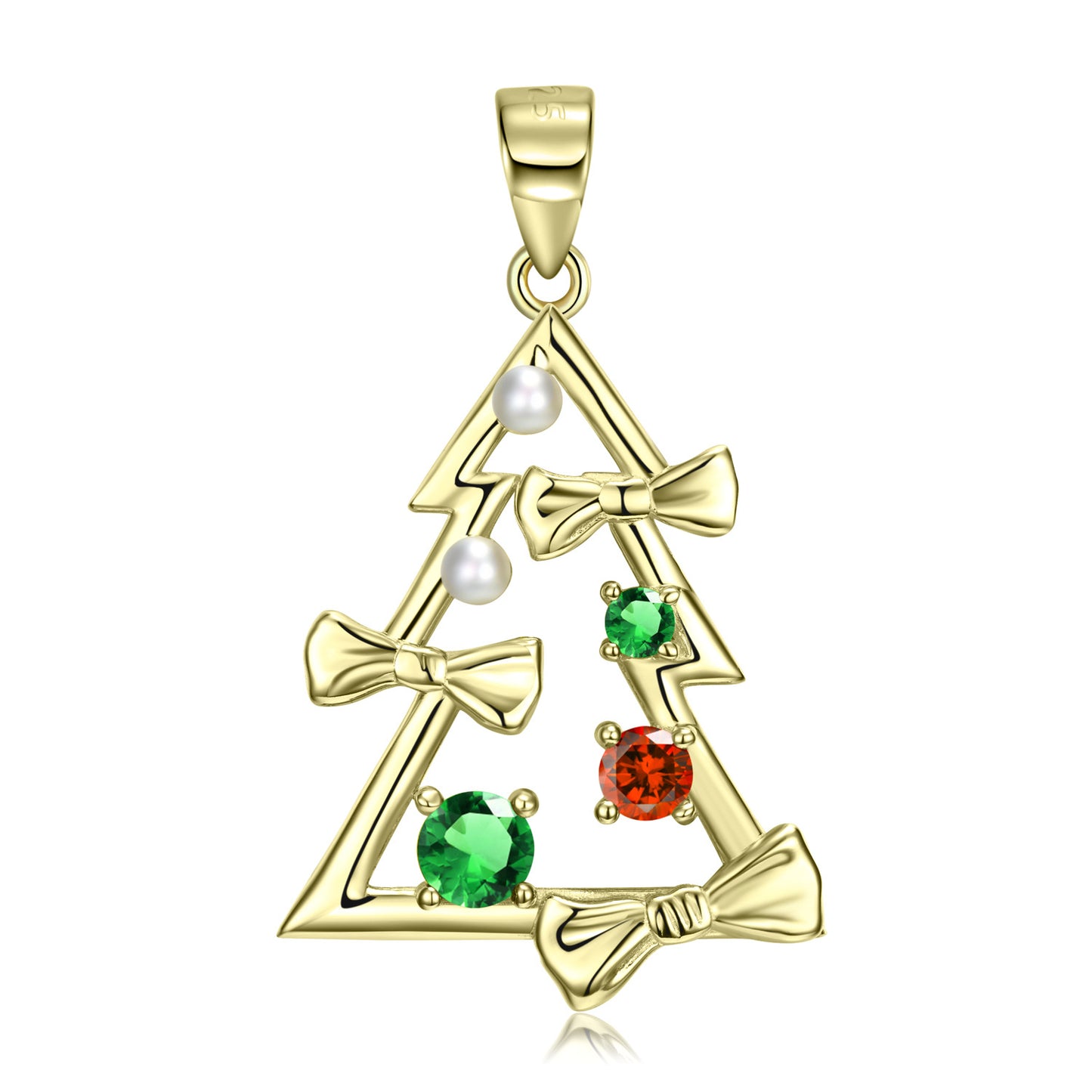 Bowknot Christmas Tree Zircon Pearl Silver Necklace