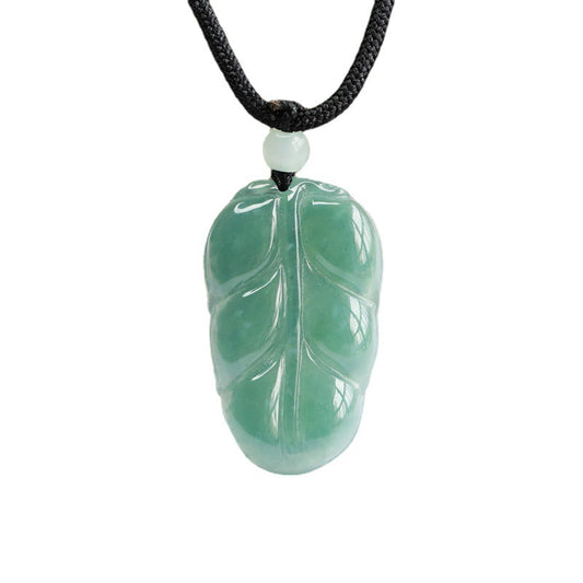 Jade Leaf Pendant in Blue Green with Sterling Silver Needle