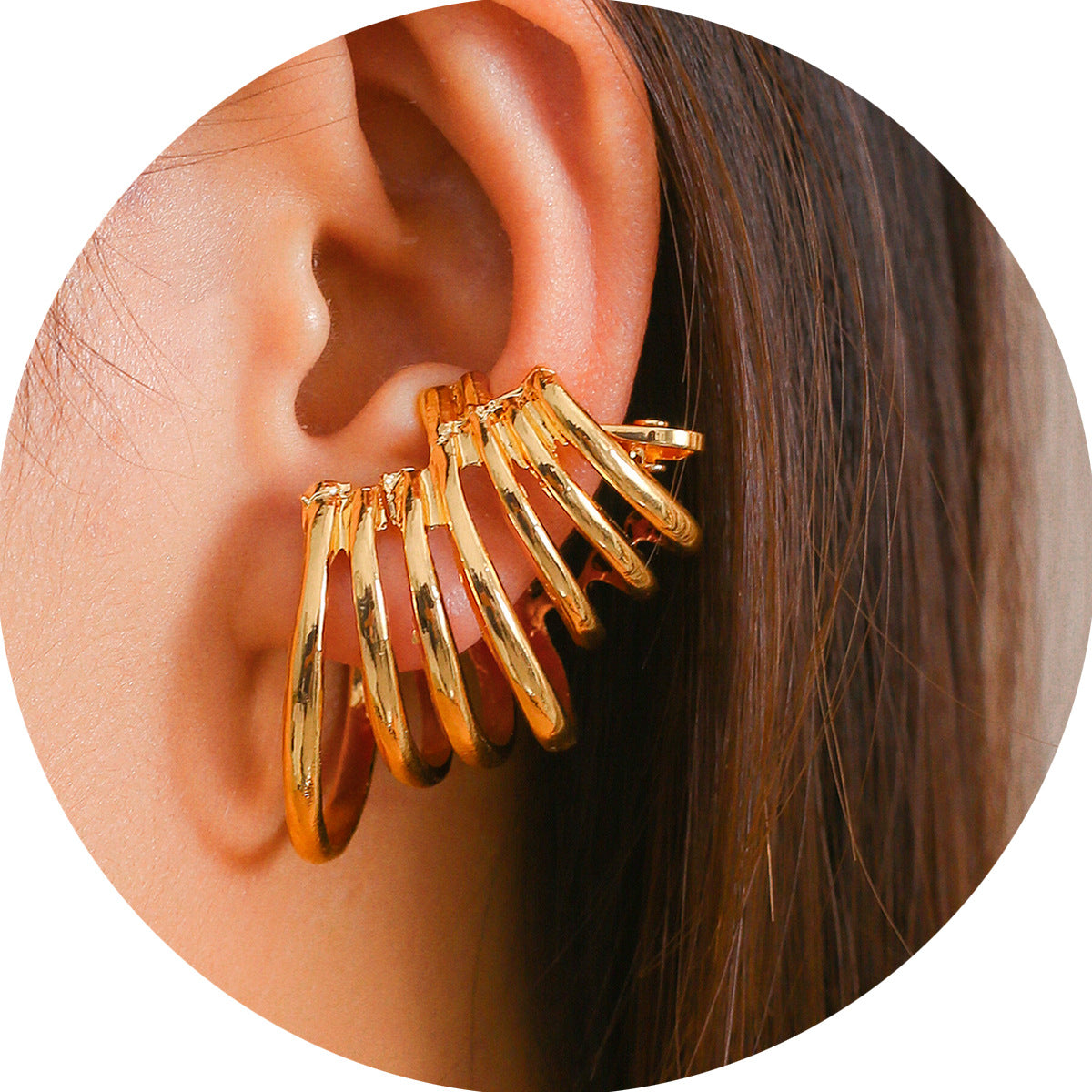 Round Hollow Iron Ring Earrings with Semi-circular Fan-shaped Metal Ear Jewelry