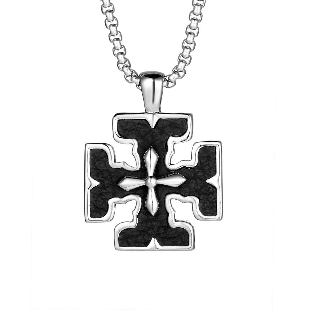 Custom Titanium Steel Cross Pendant Necklace for Men with Leather Cord