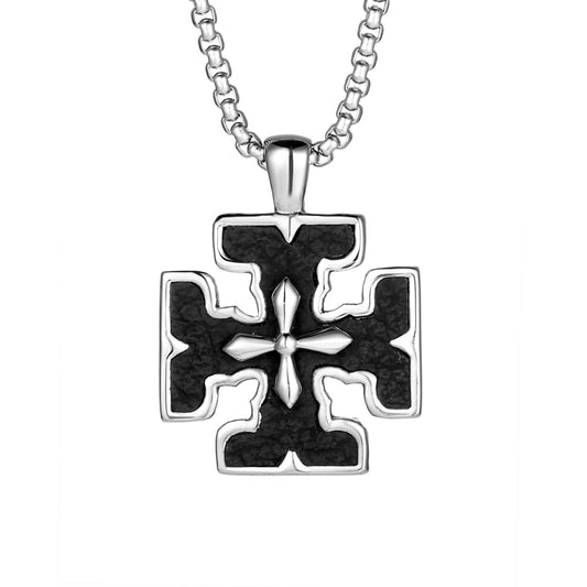 Custom Titanium Steel Cross Pendant Necklace for Men with Leather Cord