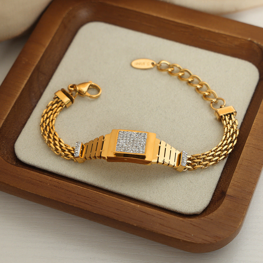 Golden Square Multi-Layer Bracelet Watch for Women