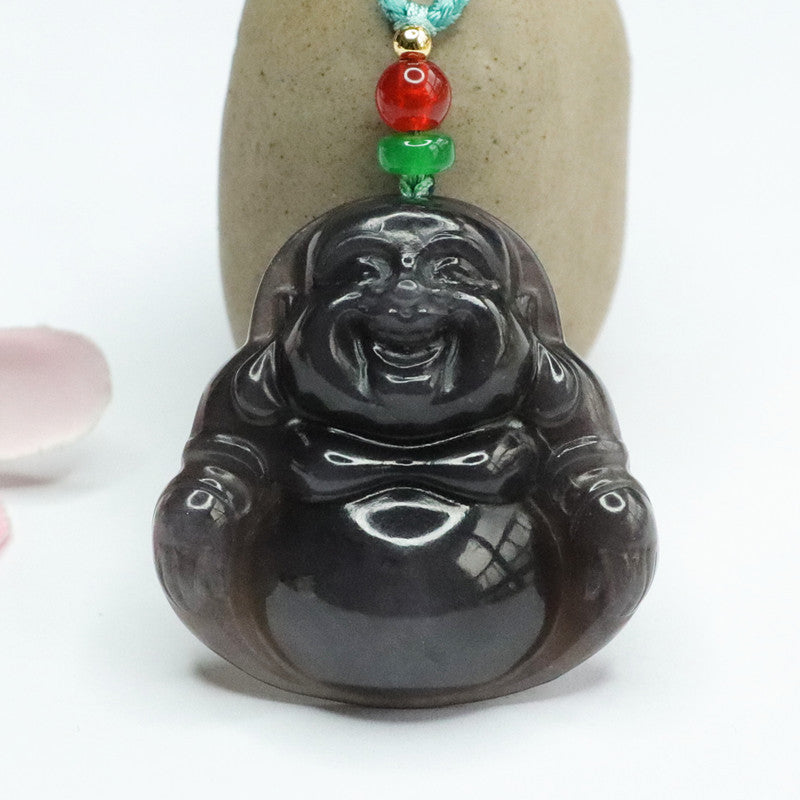 Maitreya Buddha Pendant with Hetian Jade and Sterling Silver Necklace - Fortune's Favor Collection